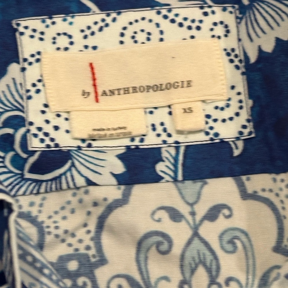 NWOT Anthropologie Printed Button Front Shirt Dress Blue and White Size XS - Picture 7 of 12